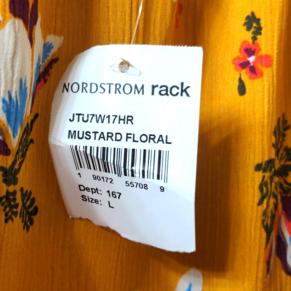 H.I.P. NWT Mustard Floral Women's Large Off the Shoulder Summer Blouse Ruffles - Picture 6 of 6